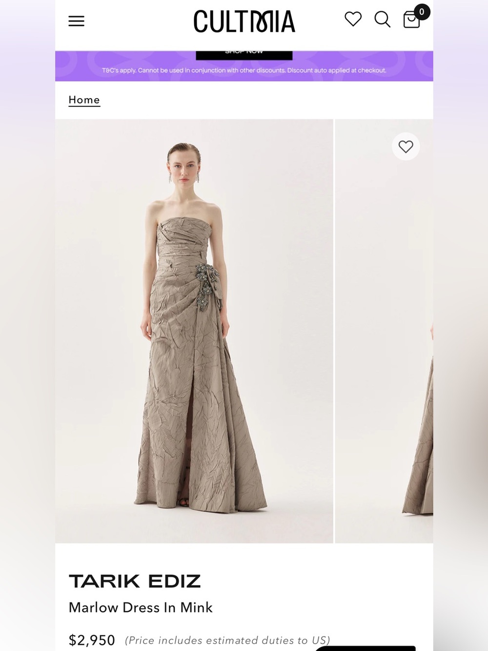 Tarik Ediz Marlow Dress Strapless Evening Gown with Side Embellishment - Picture 2 of 4